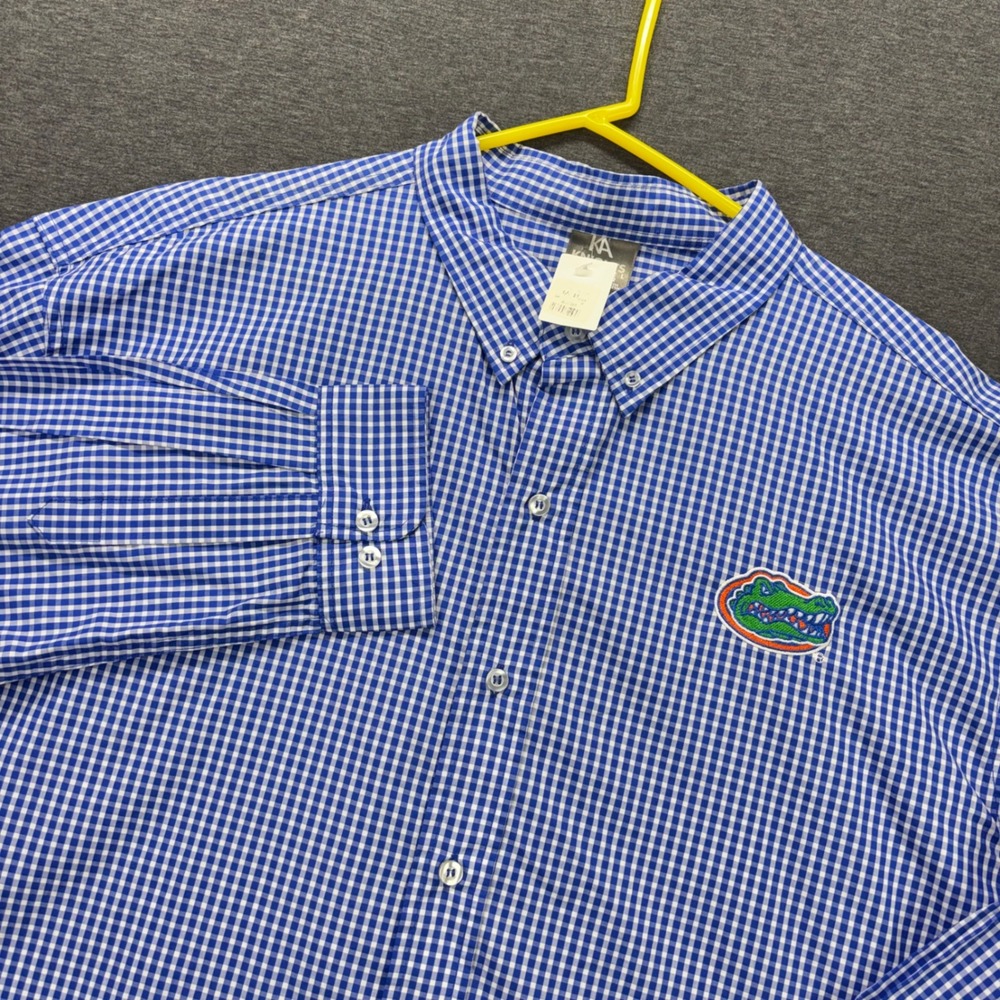 Florida Gators‎ Mens 2XL Gingham Button Down Shirt Blue White Cotton NCAA NEW